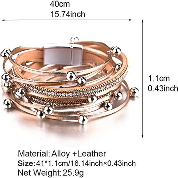 Women, Boho Leopard Multi-Layer Crystal Beads Cuff Bracelet Jewelry - Picture 3 of 3